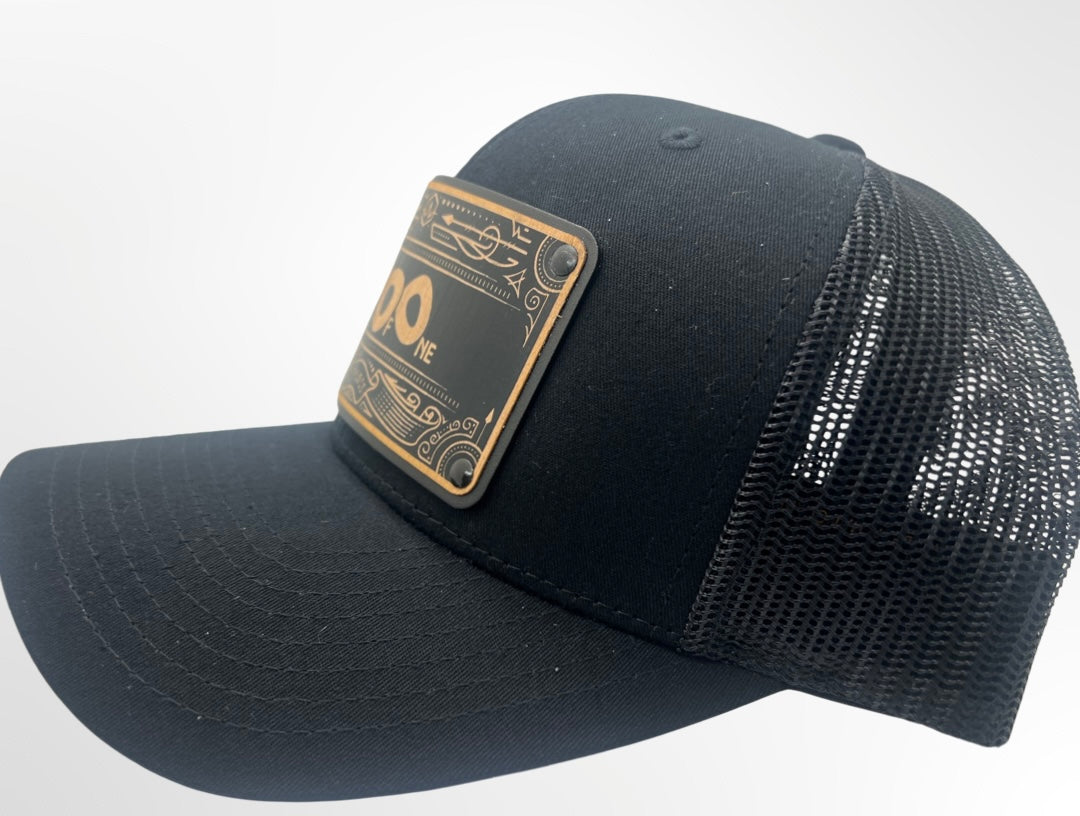 Black Trucker Snapback, Wooden Face Mesh Back - Pace-Of-One