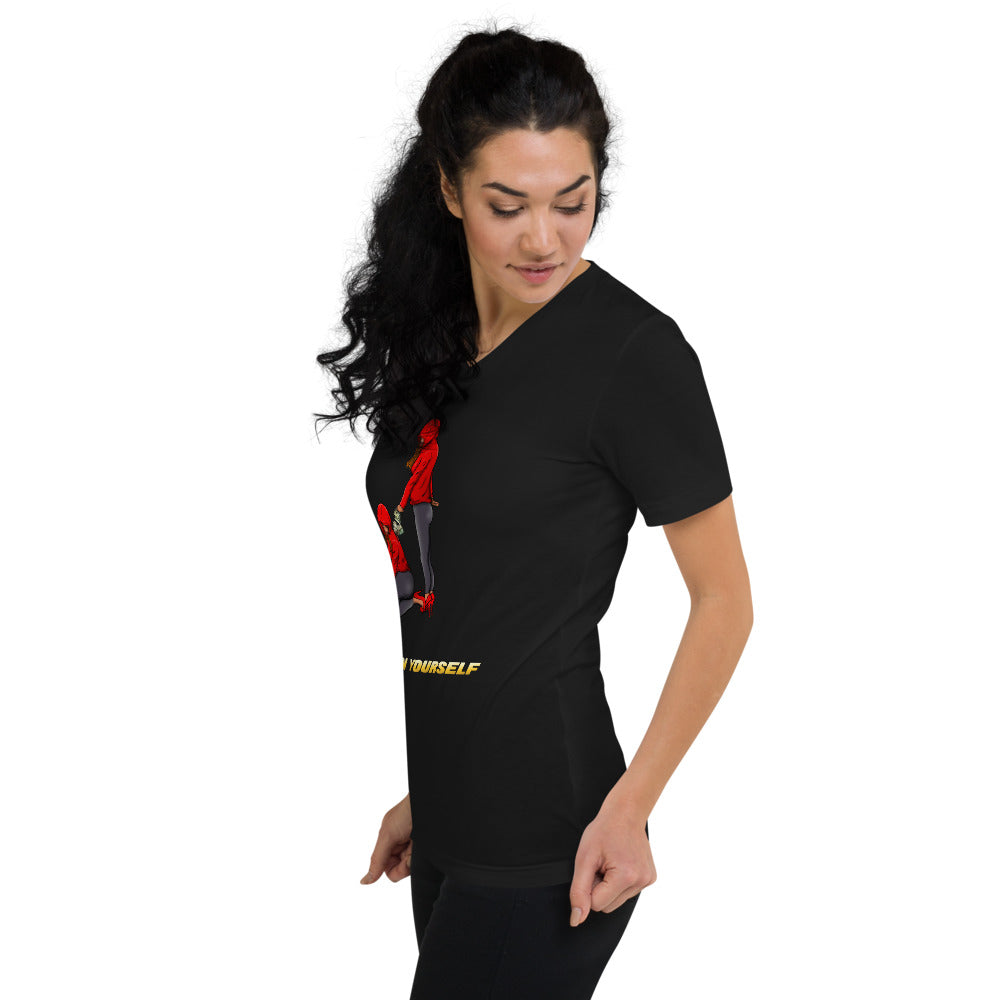 Invest in yourself (Female version) Unisex Short Sleeve V-Neck T-Shirt - Pace-Of-One