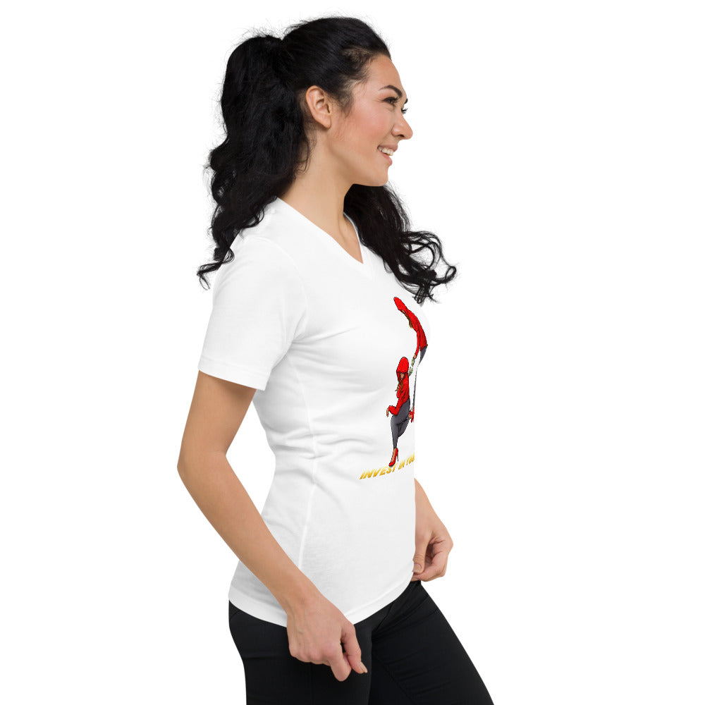 Invest in yourself (Female version) Unisex Short Sleeve V-Neck T-Shirt - Pace-Of-One