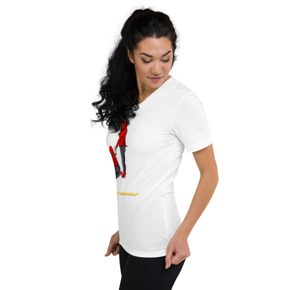 Invest in yourself (Female version) Unisex Short Sleeve V-Neck T-Shirt - Pace-Of-One
