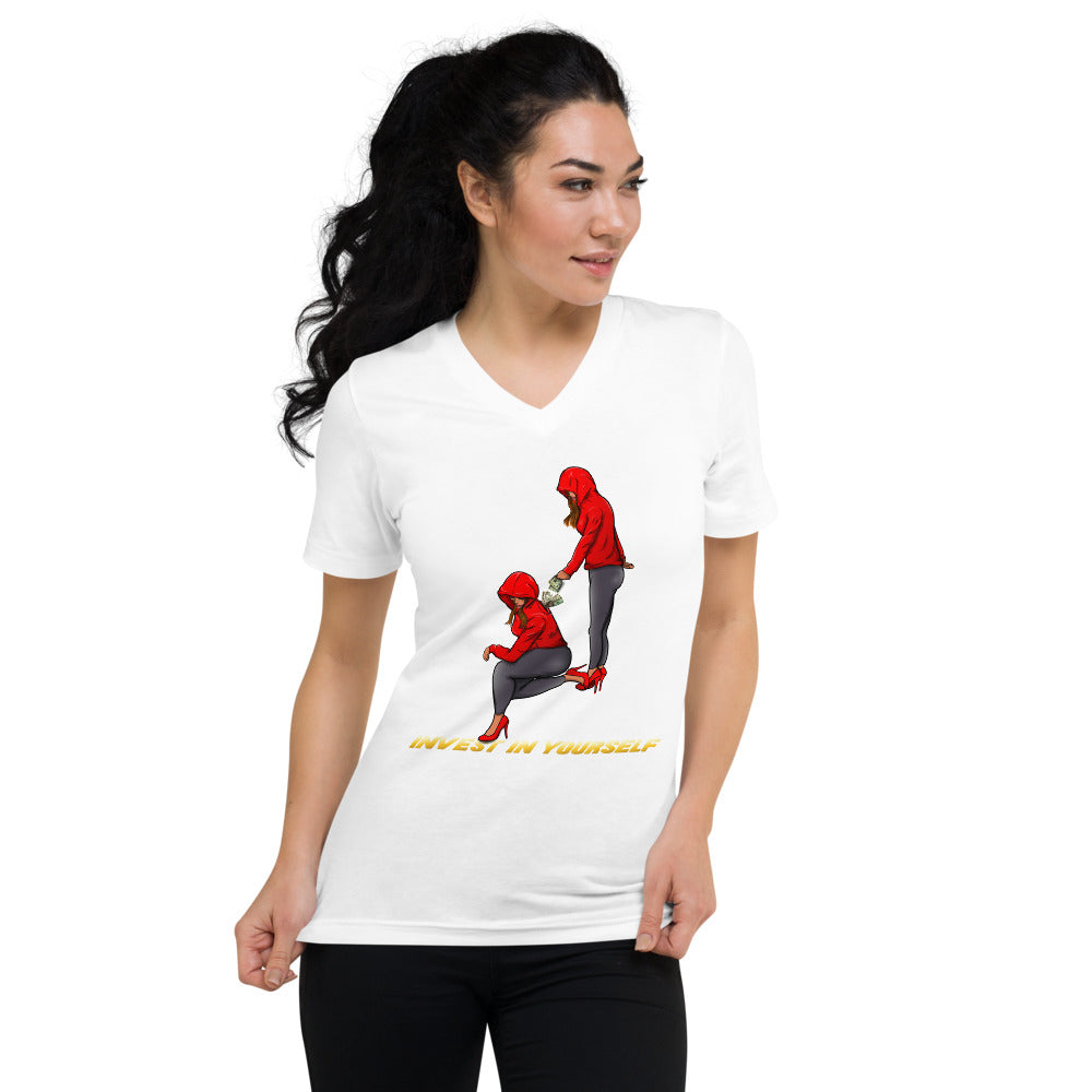Invest in yourself (Female version) Unisex Short Sleeve V-Neck T-Shirt - Pace-Of-One