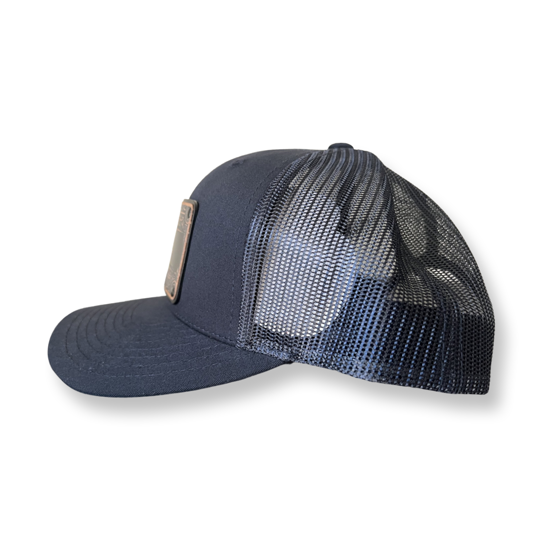 Black Trucker Snapback, Wooden Face Mesh Back - Pace-Of-One