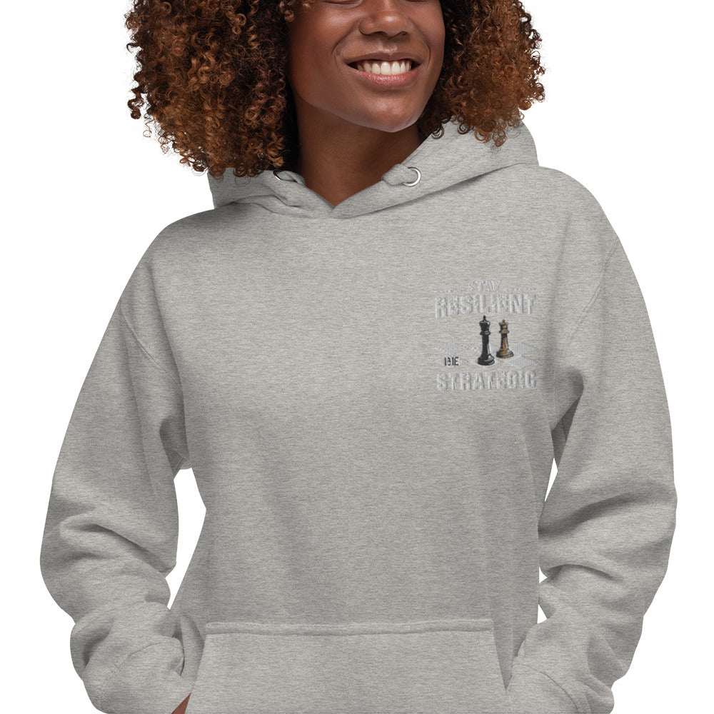 Embroidery  Resilient White Pieces Unisex Hoodie - Pace-Of-One