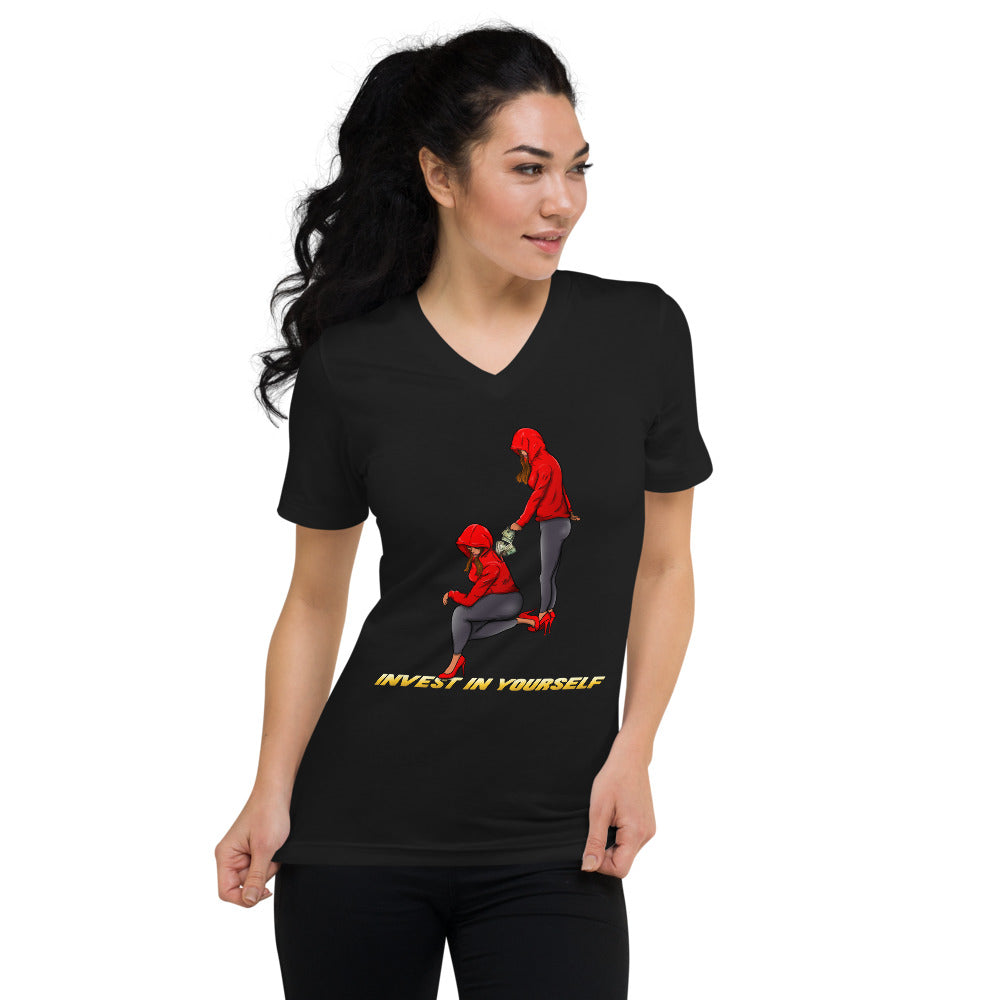 Invest in yourself (Female version) Unisex Short Sleeve V-Neck T-Shirt - Pace-Of-One